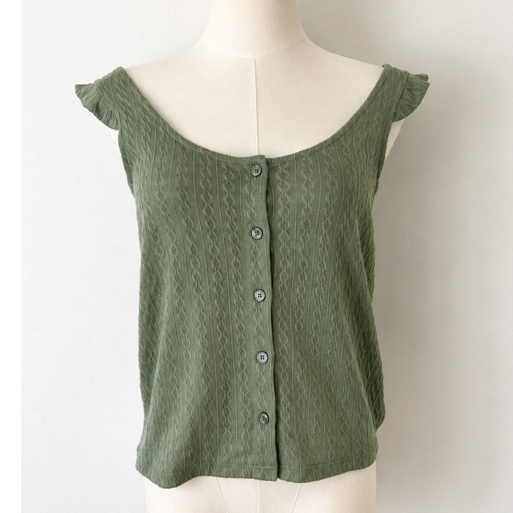 NWT Francesca's Tank Top Boho Cottagecore Small Green Pointelle Knit